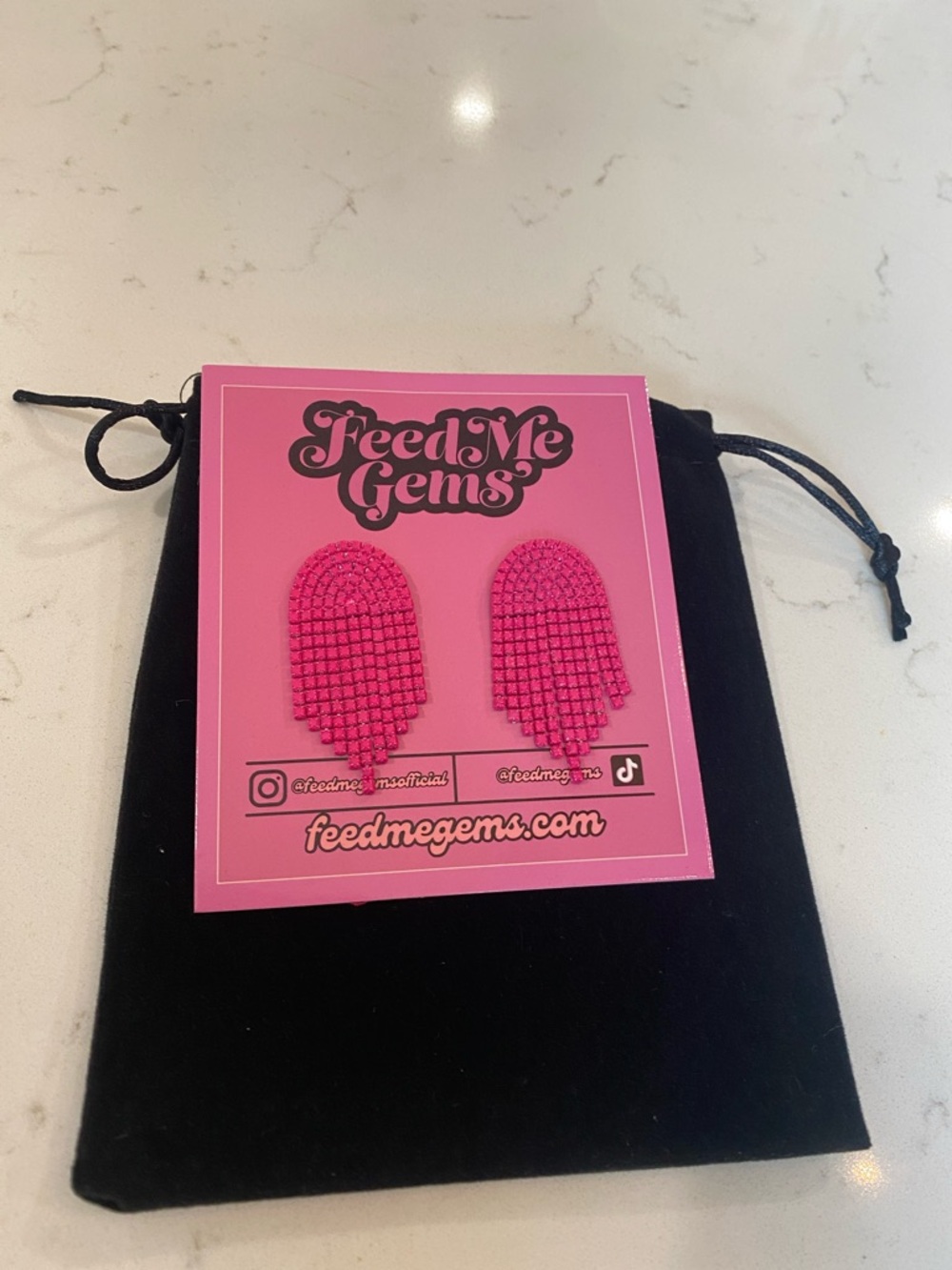 Feed Me Gems Neon Pink Fringe Earrings. NWT